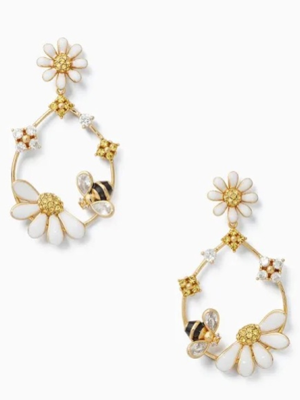 NWT KATE SPADE New York Daisies Gold & White Daisy & Bee Drop Earrings.